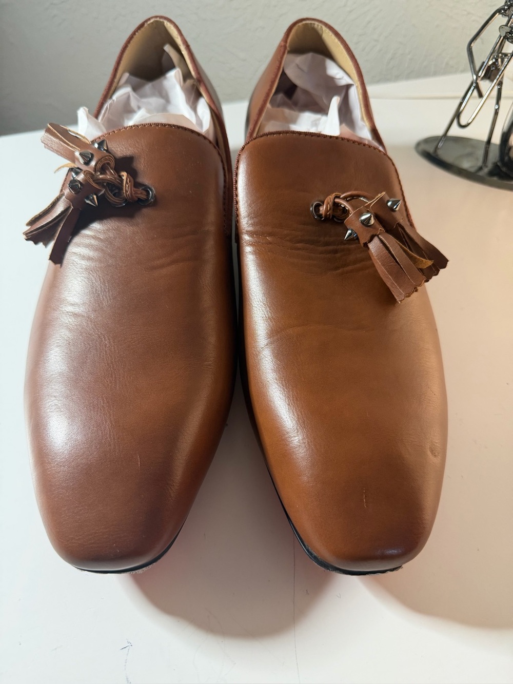 hristian Louboutin Men's Brown Leather Tassel Loafers - Size 47